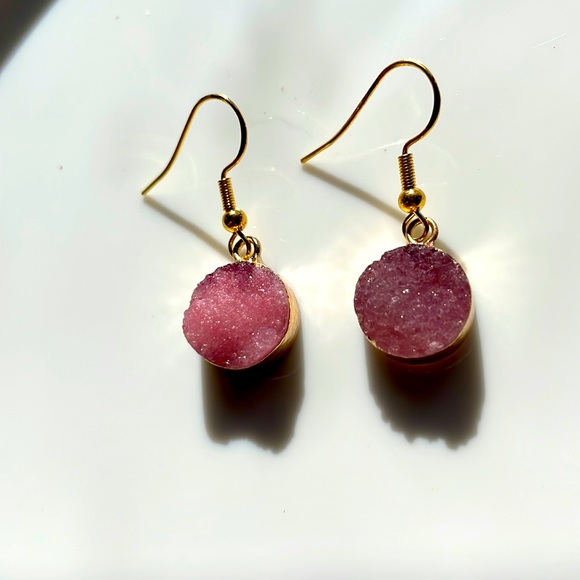 Affordable Fashion Finds Jewelry - Pink Druzy Crystal Dangle Earrings